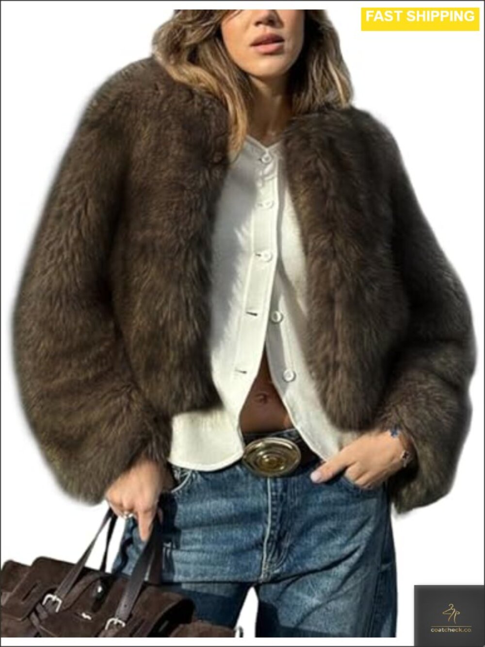 Women's Faux Fur Coat Cropped Fluffy Winter Warm Shaggy Jacket